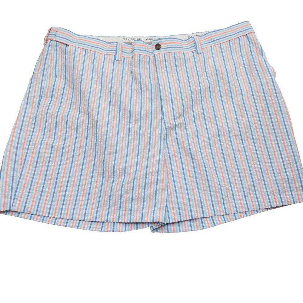 Oak Hill Men's Seersucker Shorts Size 50 Waist Blue Pink Stripe Stretch Casual